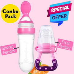 Pack of 2 | Baby Silicone Squeeze Spoon Feeder with Fruit Pacifier