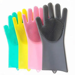 Silicone Dish Washing Gloves with Built-in Scrubber (Imported)
