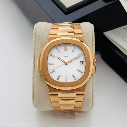 Luxury Rose Gold Watch – White/Cream Dial Classic Design (Premium Style)