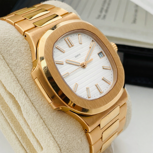 Luxury Rose Gold Watch – White/Cream Dial Classic Design (Premium Style)